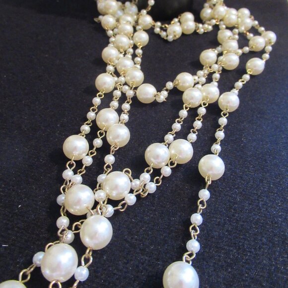 6 Strands, Champagne Pearl Necklace, Gold, 20" Long, Luxury, Faux, - Picture 9 of 14